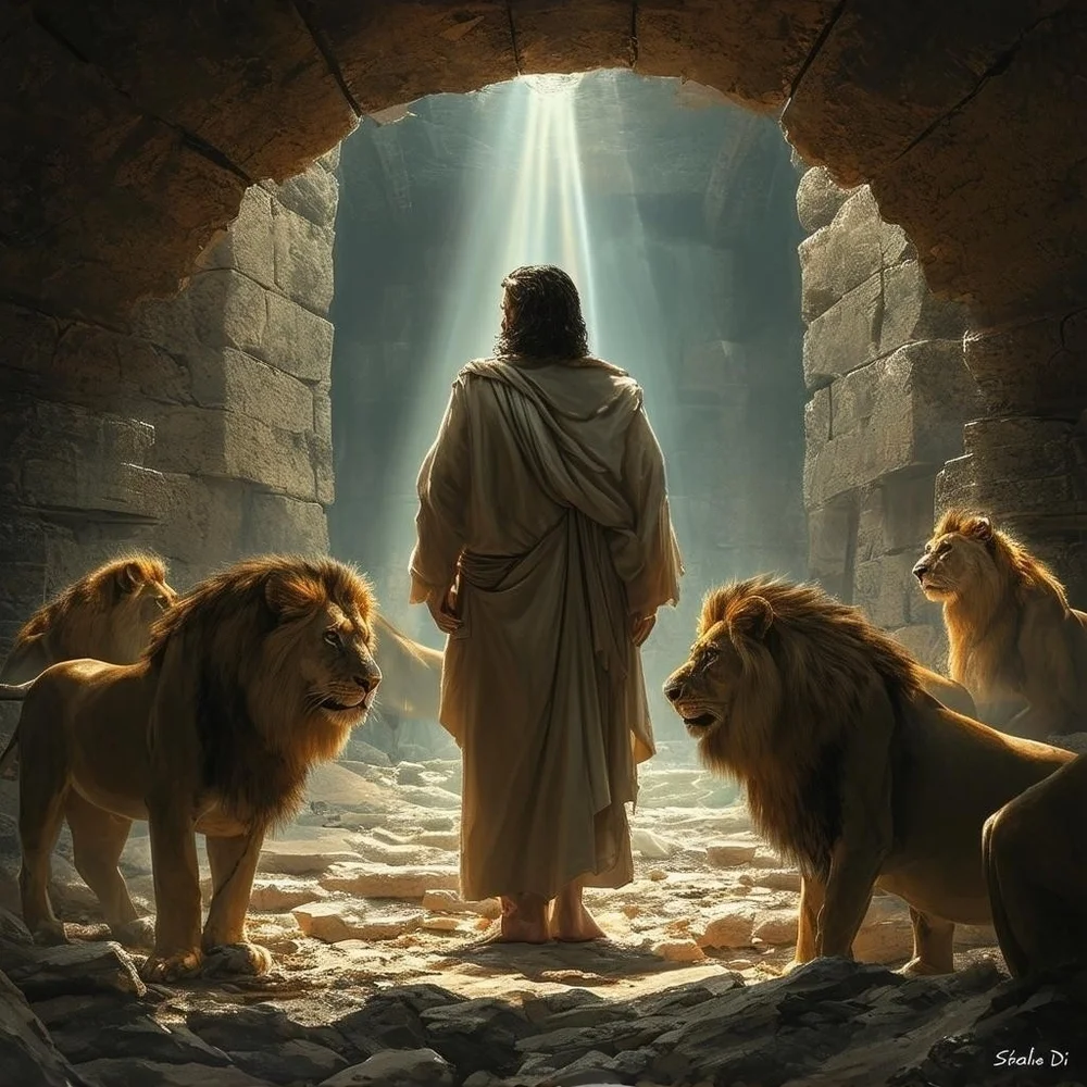 Daniel and the Lion's Den In A Glass Front Frame 8x10 Picture AI wall